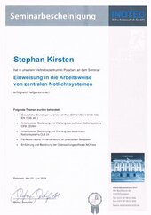 Einweisung in die Arbeitsweise von zentralen Notlichtsystemen, Stephan Kirsten Einweisung in die Arbeitsweise von zentralen Notlichtsystemen, Stephan Kirsten