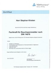 Fachkraft für Rauchwarnmelder nach DIN 14676, Stephan Kirsten Fachkraft für Rauchwarnmelder nach DIN 14676, Stephan Kirsten