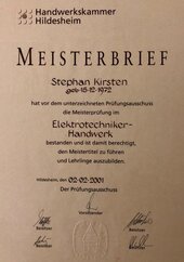 Meisterbrief Stephan Kirsten Meisterbrief Stephan Kirsten